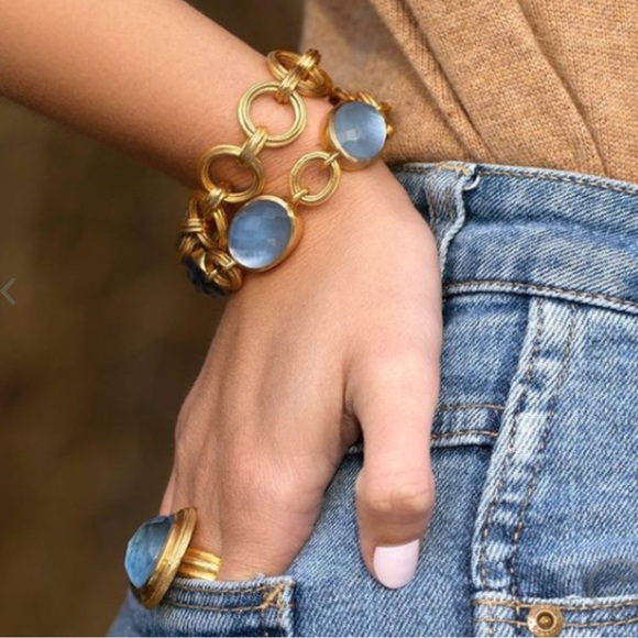 Julie Vos NWT authentic luxury minimalist Iridescent Chalcedony Blue Bracelet - Picture 5 of 17